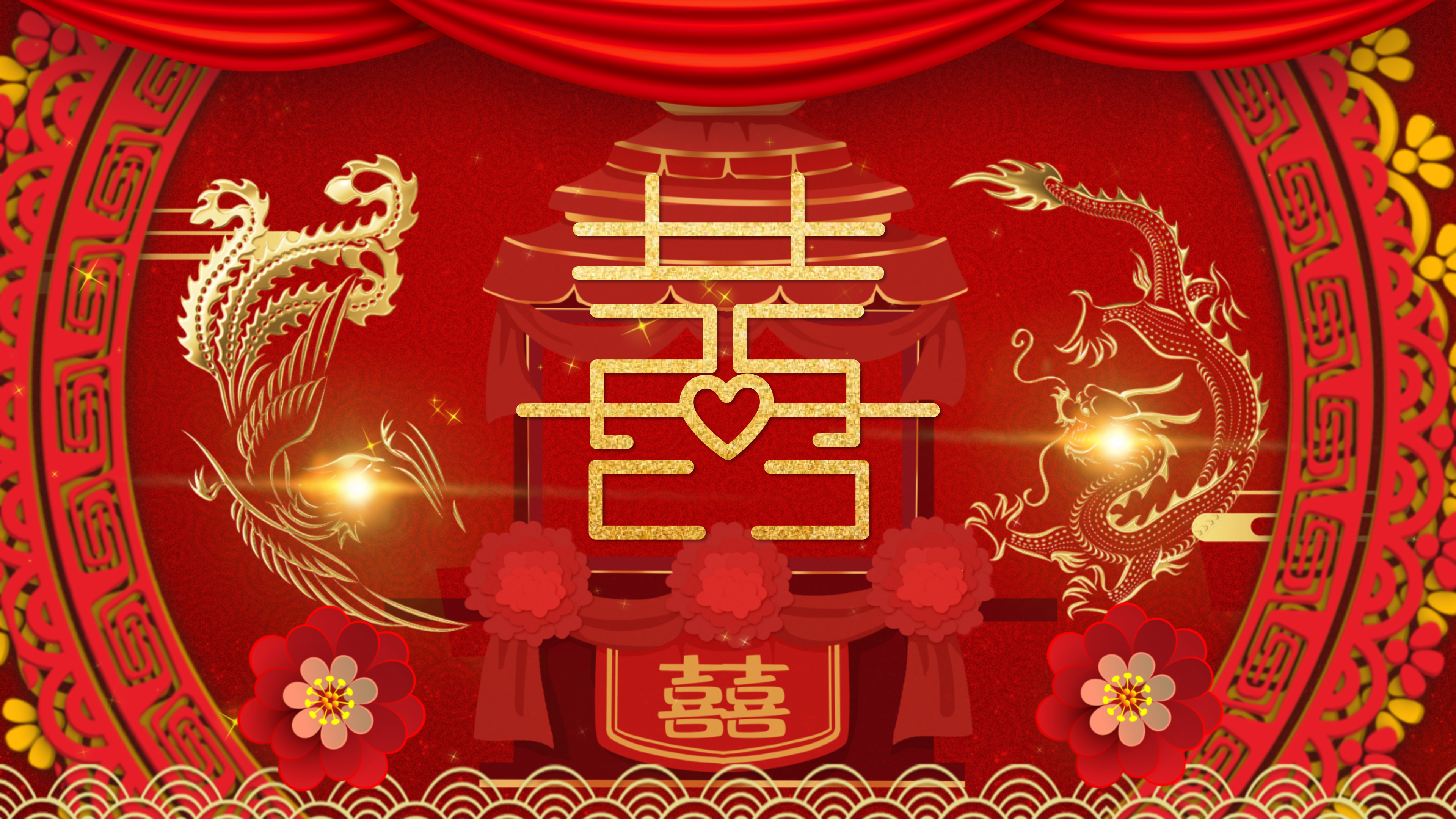 中式婚礼暖场开场白图片展示AE片头模板视频的预览图