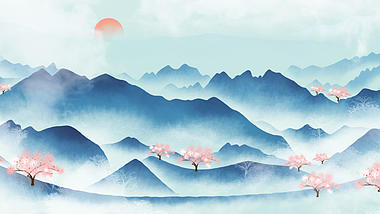 原创中国风漫山樱花云雾缭绕水墨美景视频背景AE模板视频的预览图
