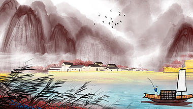 原创中国风山间和谐水墨美景视频背景AE模板视频的预览图