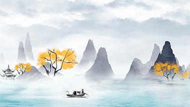 原创大气中国风灰色水墨山水画视频背景AE模板视频的预览图