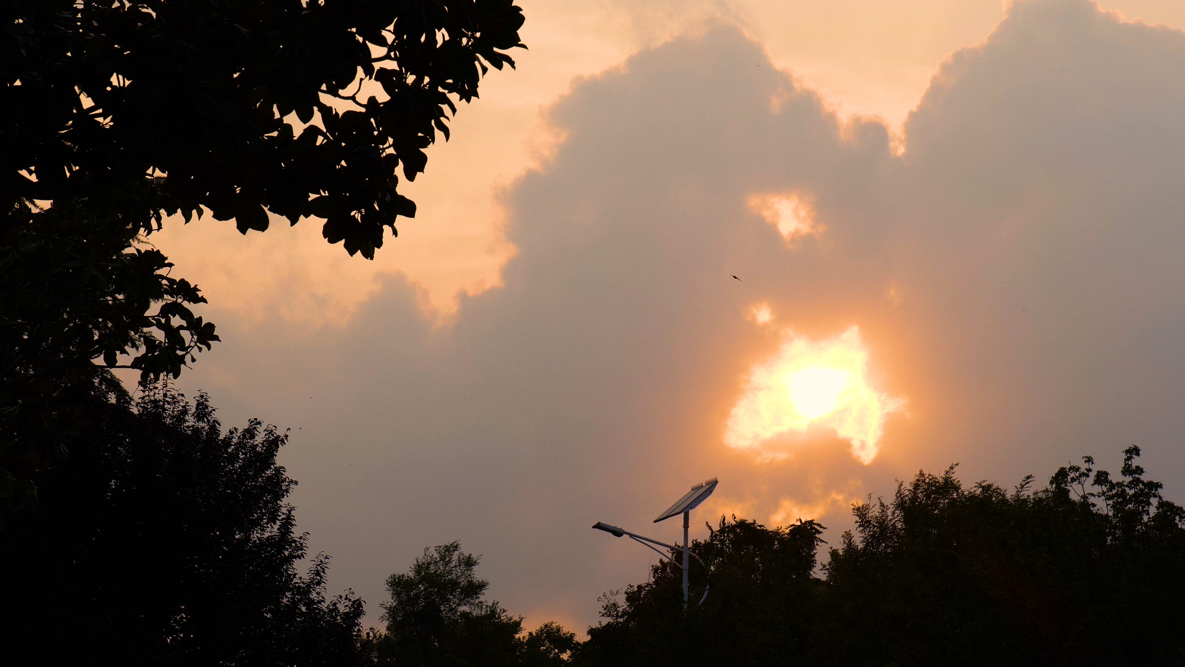 4K秋日黄昏下夕阳穿过云层延时摄影视频的预览图