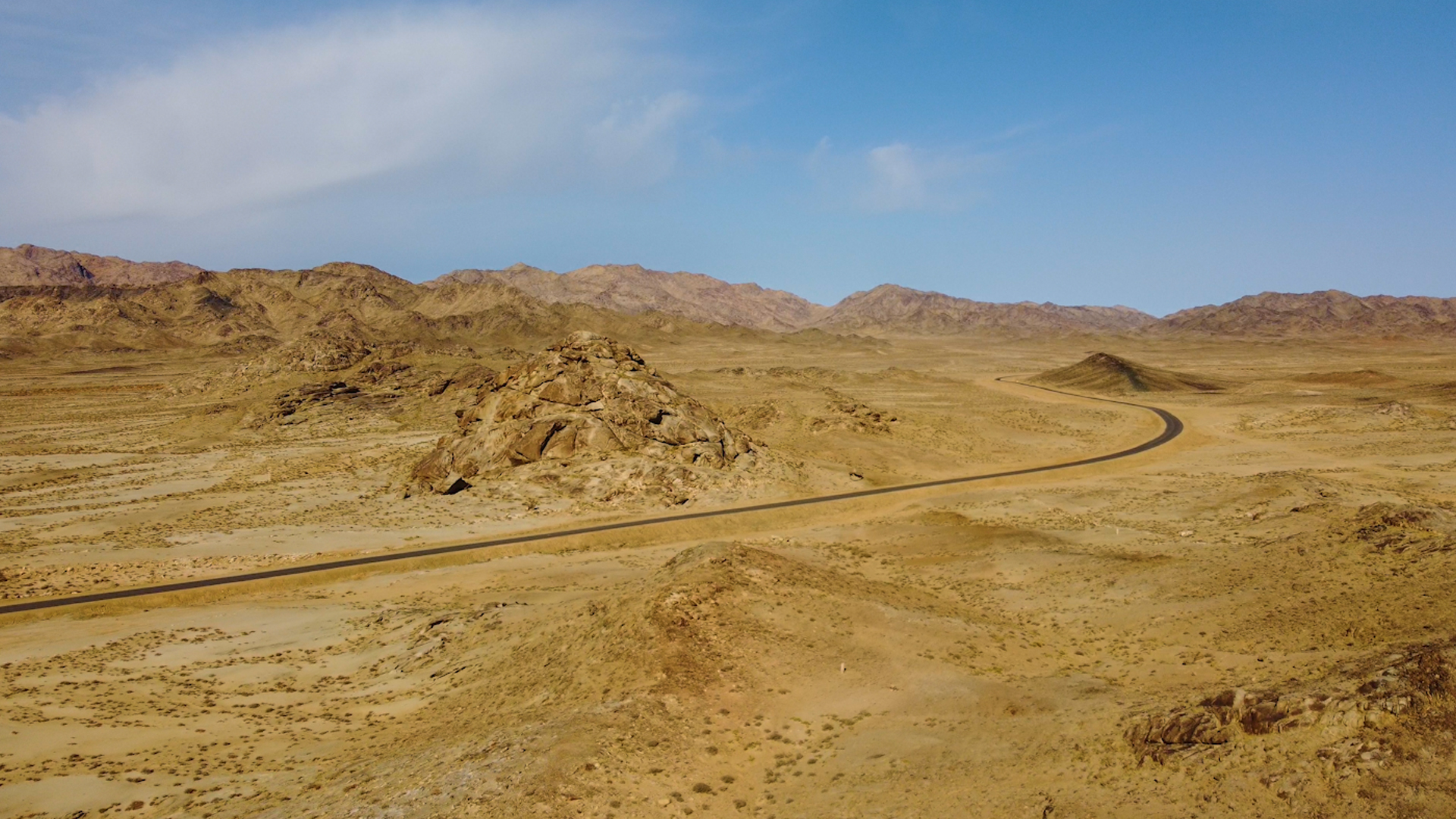 大西北荒漠公路航拍4K视频的预览图
