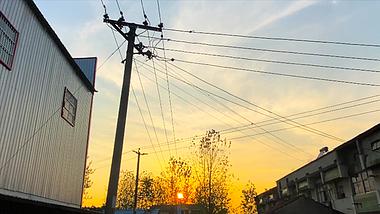 4K实拍农村电线杆麻雀落在电线上夕阳美景视频的预览图