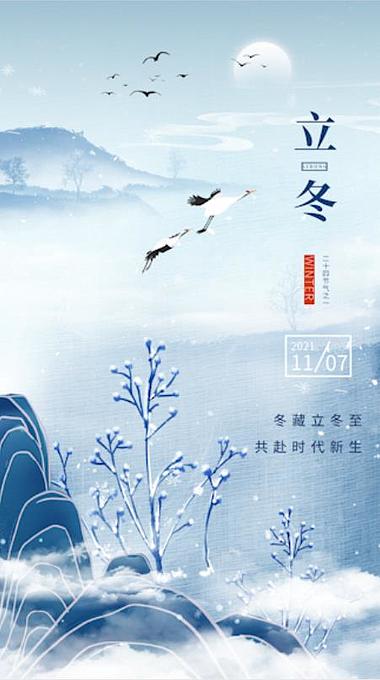 原创唯美中国风立冬节气竖版视频海报AE模板视频的预览图