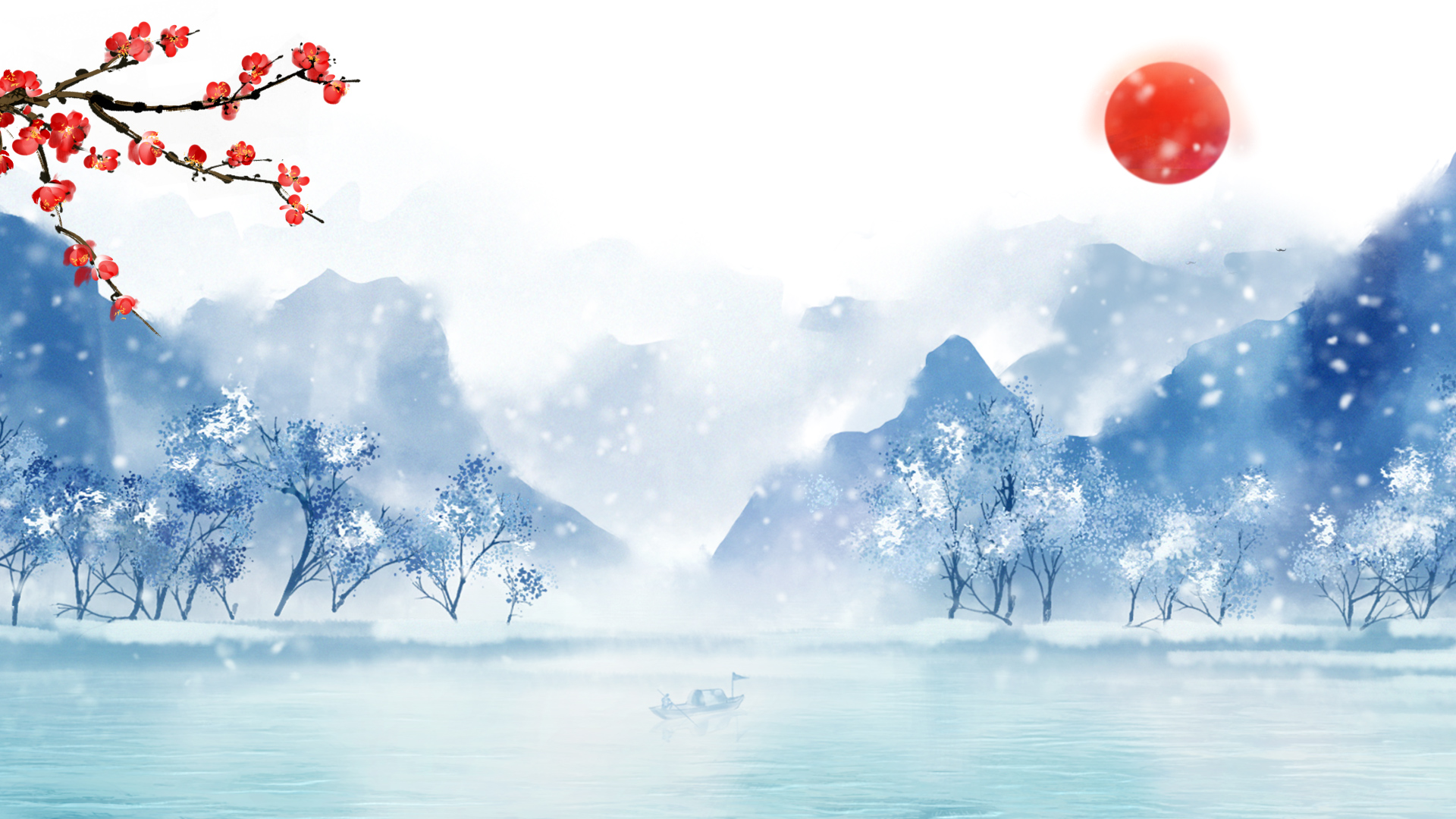 原创唯美中国古风冬季雪花飘落雪景视频背景AE模板视频的预览图