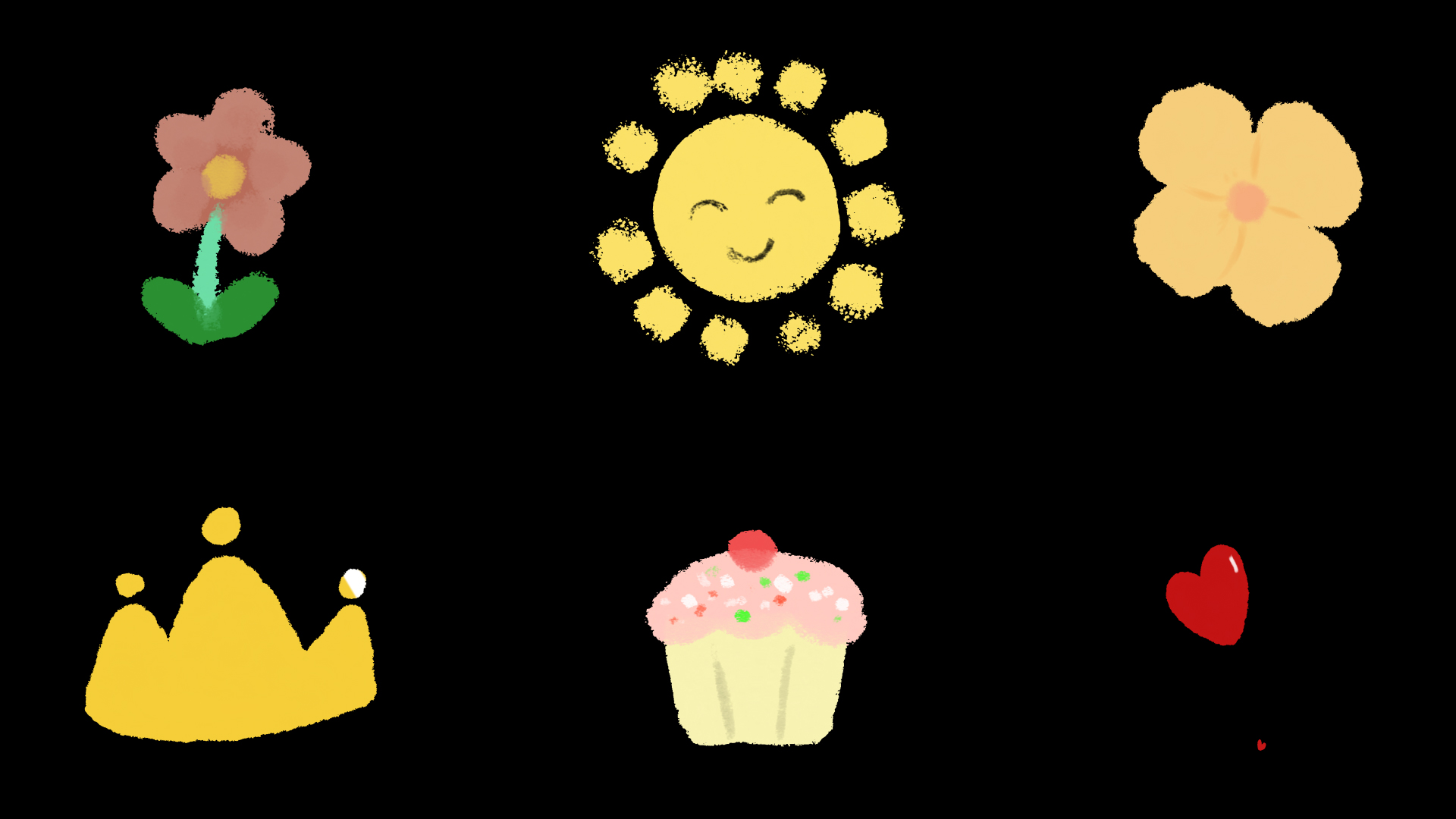 可爱太阳小蛋糕可爱花朵幼儿蜡笔爱带通道素材视频的预览图