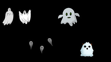 卡通鬼魂狂欢飘荡白色幽灵带通道素材视频的预览图
