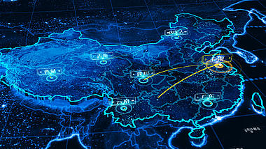 蓝色科技业务发展地图区域辐射展示模板视频的预览图