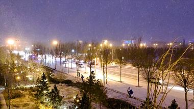 4k拍摄北方城市冬季夜晚下雪情景视频的预览图