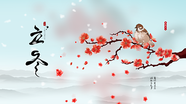 立冬树枝蓝色中国风梅花背景视频ae模版视频的预览图