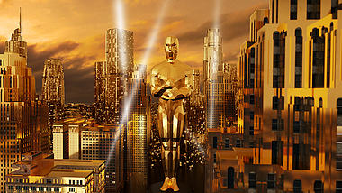 大气金色雕像三维城市舞台穿梭颁奖典礼开场视频的预览图