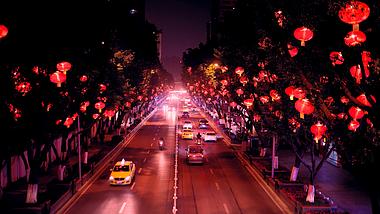 4K实拍红灯笼新年过年氛围城市马路视频的预览图