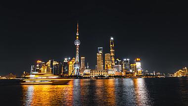 8K大气延时黑金上海北外滩城市灯光秀视频的预览图