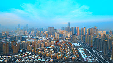 4K大气航拍盛京沈阳浑南市区冬季雪景视频的预览图