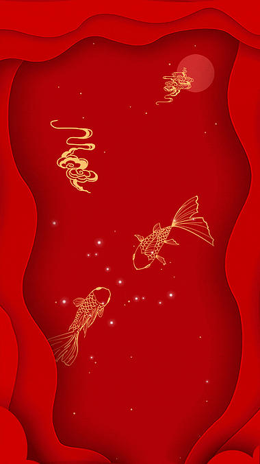 红色剪纸锦鲤边框竖版视频背景中国风海报视频的预览图