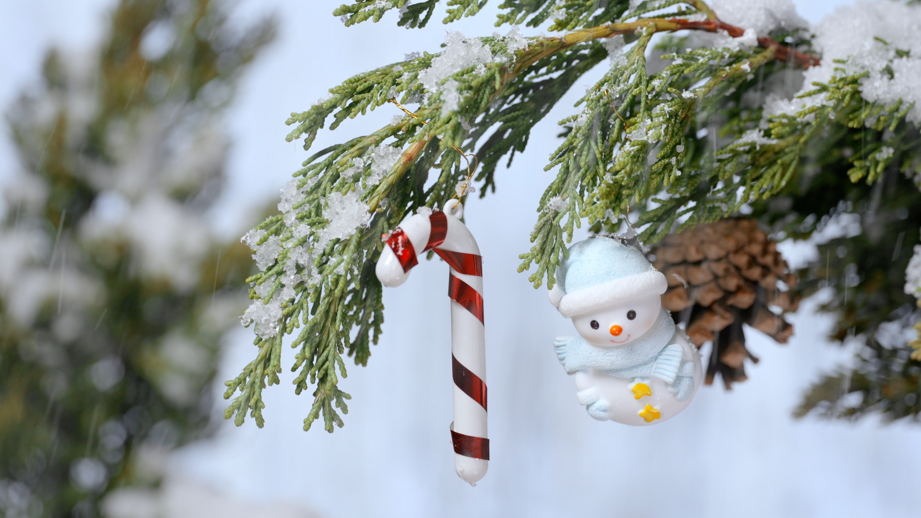 4K冬天圣诞节日雪人松树装饰意境空镜视频的预览图