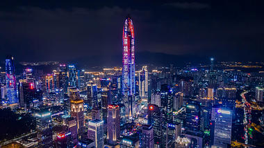 4K航拍深圳夜景平安金融中心灯光移动延时视频的预览图