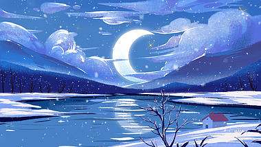 冬天唯美治愈冬天风景月亮雪景背景视频ae模版视频的预览图
