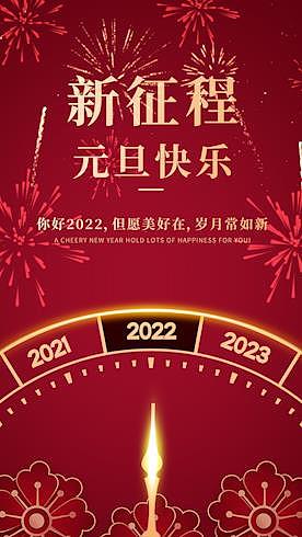 原创元旦快乐2022时钟红色竖版节日视频海报AE模板视频的预览图