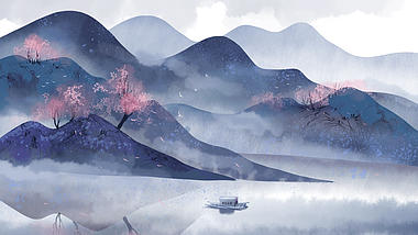 淡雅中国风山水水墨画诗歌朗诵视频背景视频的预览图