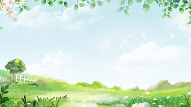 清新简约手绘春天蓝天白云树叶草地视频背景视频的预览图