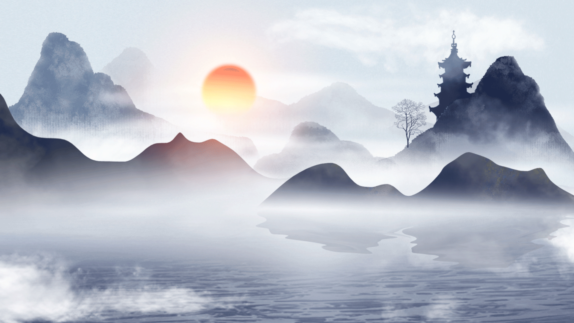 山水国画中国风水墨视频背景视频的预览图