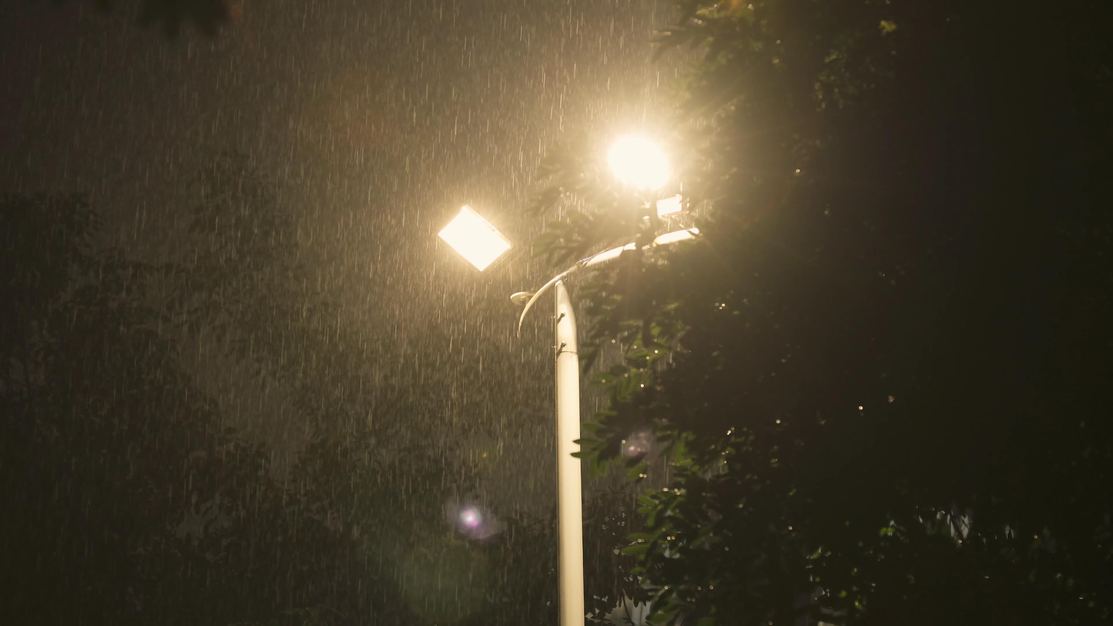 4K实拍唯美城市夜晚路灯灯光下的蒙蒙细雨意境空镜视频的预览图