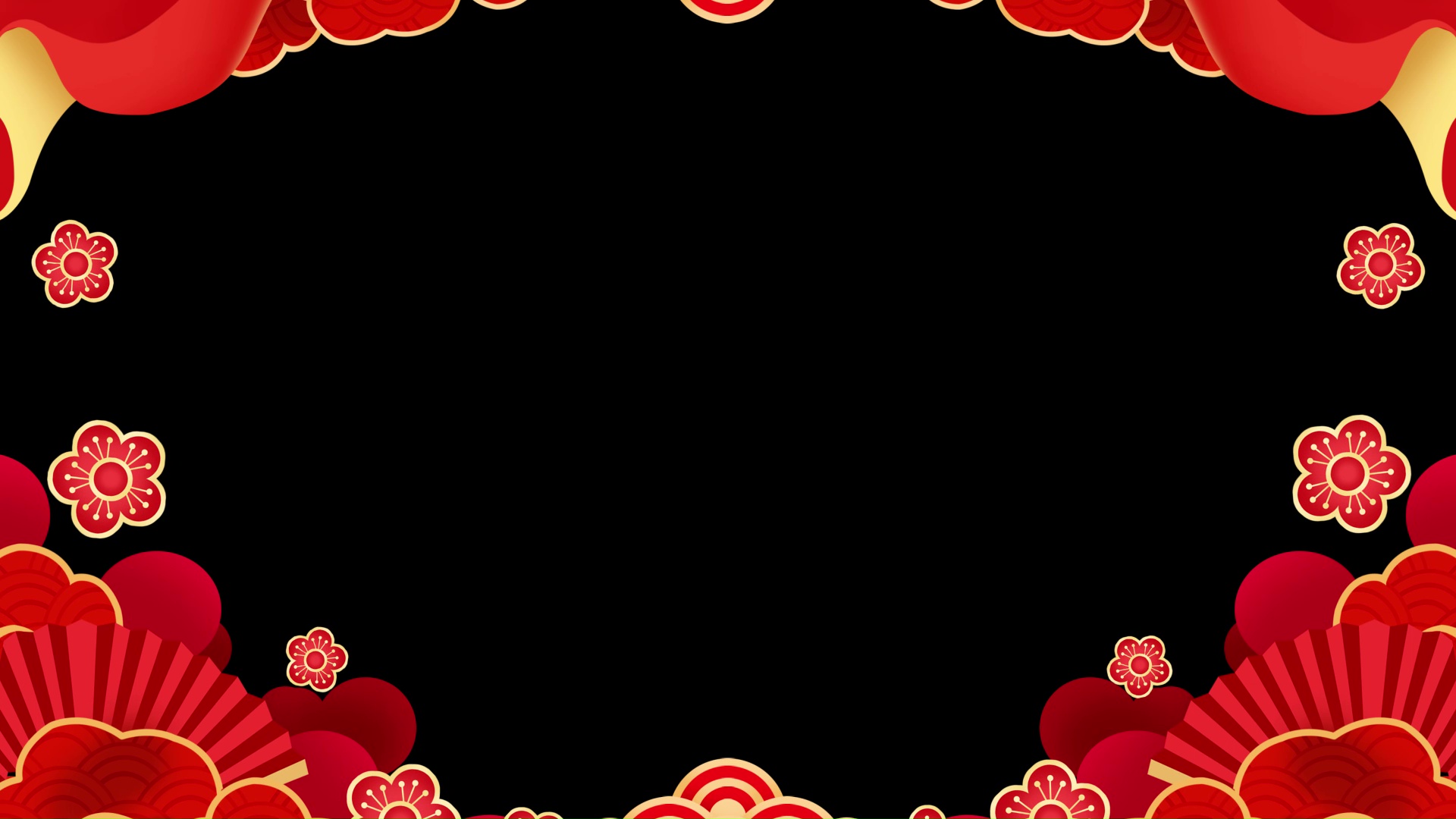 春节新年剪纸风扇子花边框喜庆红色拜年祝福视频边框视频的预览图