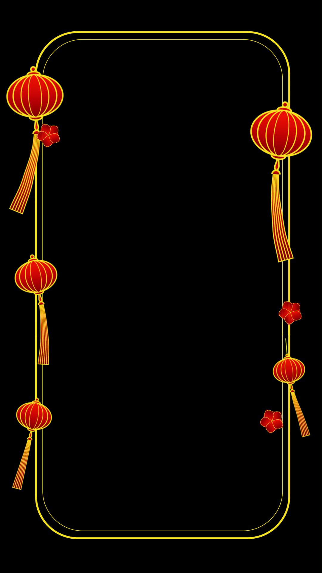 竖屏手机春节新春灯笼飘荡金色简约动态边框视频的预览图
