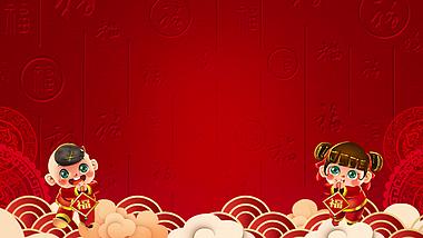 喜庆中国红春节娃娃拜年祝福动态视频背景视频的预览图