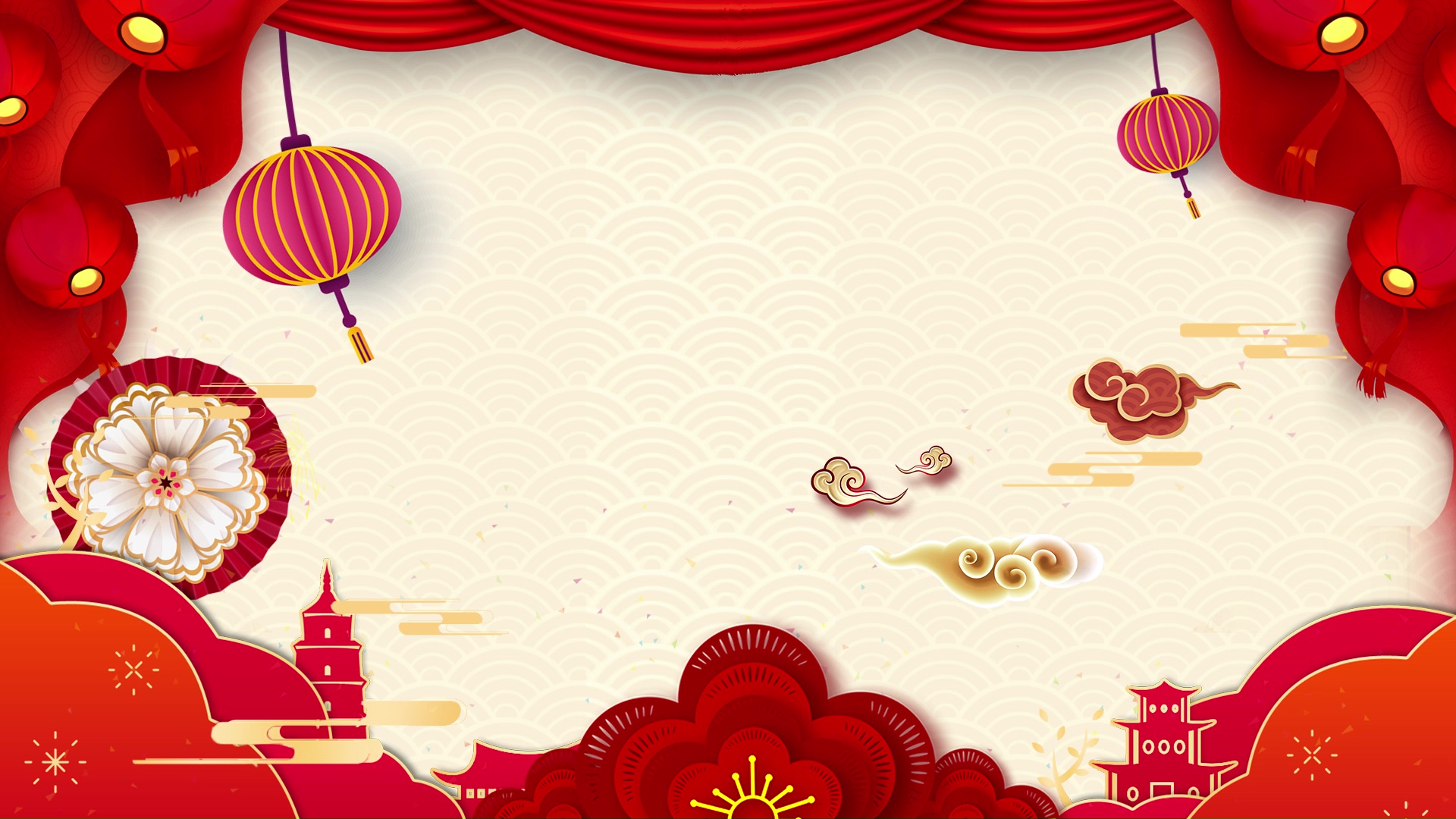 喜庆剪纸风春节新年过年祝福中国风视频背景视频的预览图