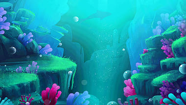 儿童卡通海底世界植物水草鱼气泡视频背景视频的预览图