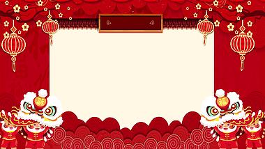 新年春节虎年舞狮红色中国风边框视频背景视频的预览图