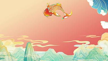国潮锦鲤跳跃鲤鱼跃龙门中国风视频背景视频的预览图