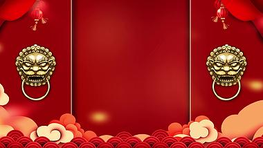 红色中国风喜庆背景开门新年祥云红灯笼节日视频背景视频的预览图
