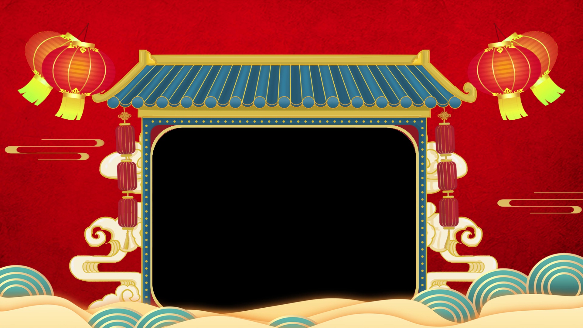 新年新春春节年货节喜庆祥云灯笼红色中国风视频边框视频的预览图