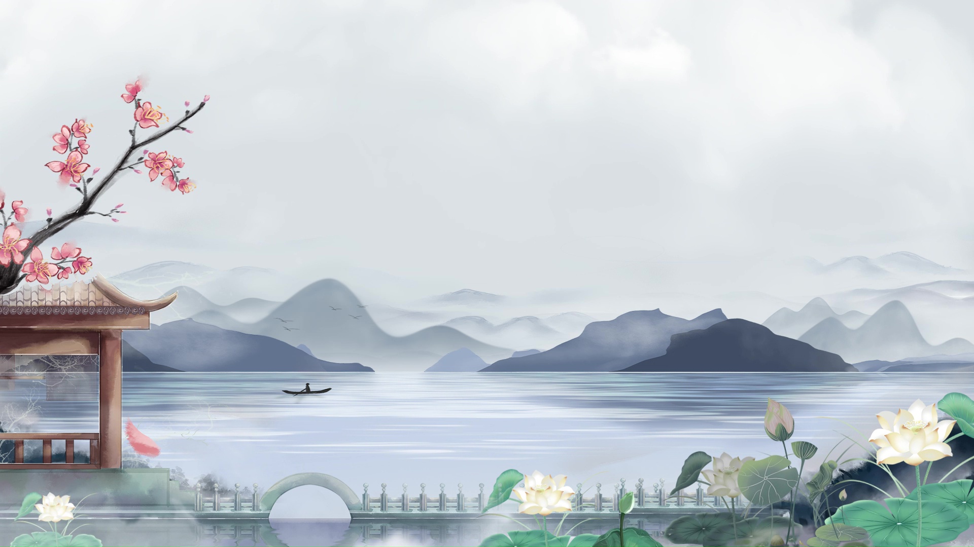 中国风春天山水水墨画大气国画视频背景视频的预览图