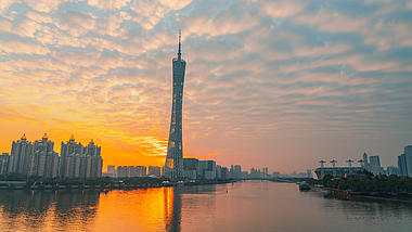 8K广州塔城市地标晚霞映照江面延时视频的预览图