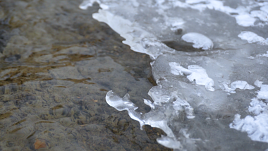 4K冬天冰雪融化河流小溪空镜头视频的预览图