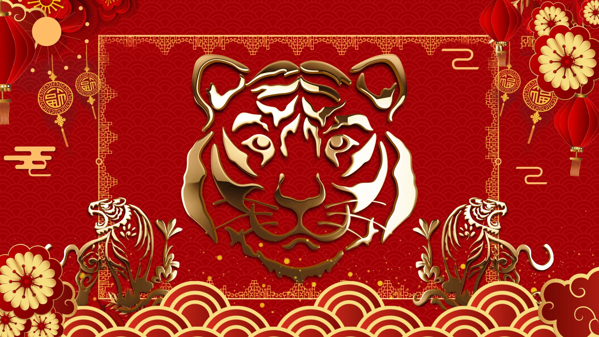 虎年新年创意金色浮雕立体老虎喜庆新年节日视频背景视频的预览图