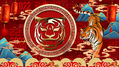 虎年新年创意金色立体老虎循环喜庆节日视频背景视频的预览图