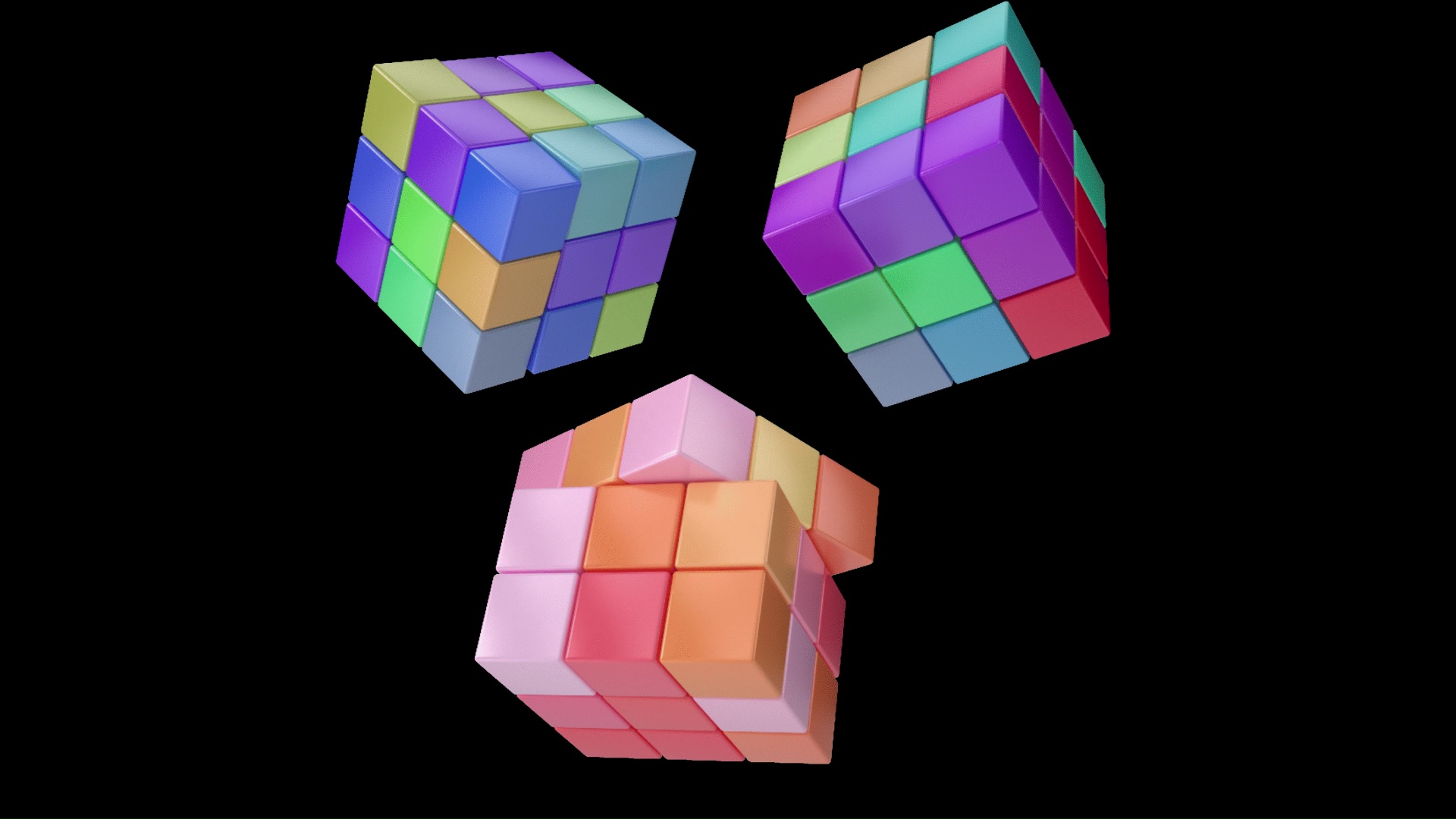 C4D彩色魔方旋转漂浮3d立体视频的预览图