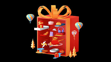 红色喜庆C4D立体礼包礼物礼盒3d动态元素视频的预览图