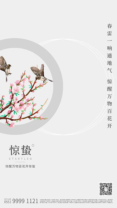 竖版惊蛰二十四节气桃树枝白色简约动态竖屏海报视频的预览图