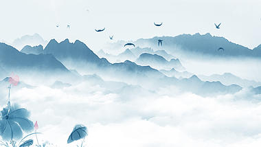 原创水墨荷花山水画中国风海报视频背景模板视频的预览图