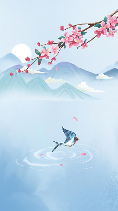春天唯美中国风春分花枝燕子山水竖版视频背景海报视频的预览图