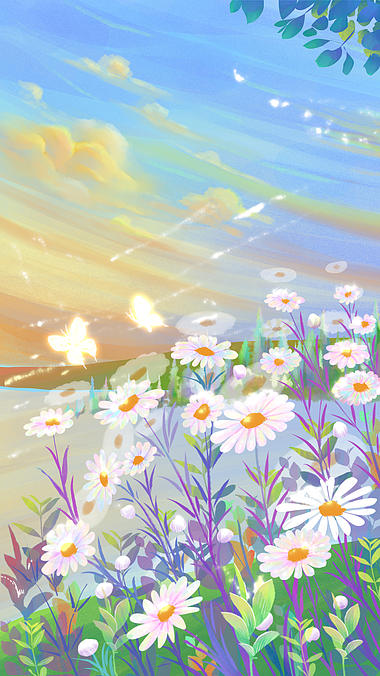 手绘插画花海花朵花唯美治愈阳光下的小花竖版视频背景海报视频的预览图