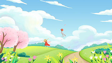 春天春季户外踏青蓝天白云放风筝视频背景视频的预览图