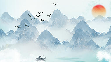 中国风水墨画山水画山河大气视频背景视频的预览图