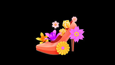 C4D立体3D橙色高跟鞋花朵礼物高跟鞋视频的预览图
